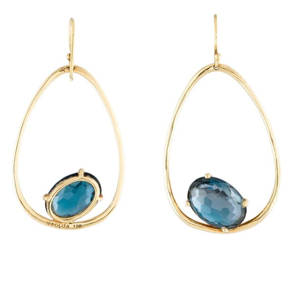 IPPOLITA 18K 750 YELLOW GOLD TOPAZ SCULPTED OPEN TEARDROP EARRINGS - Picture 6 of 8